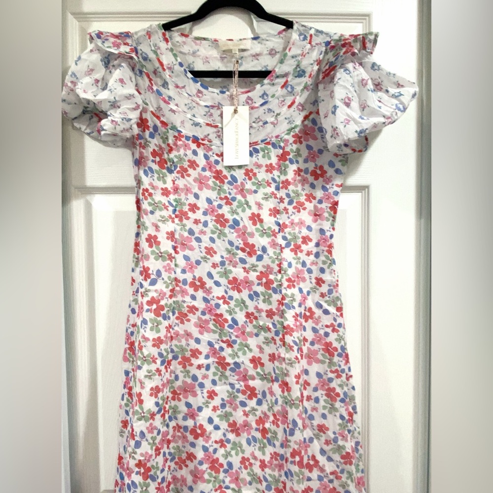 NWT LoveShackFancy Honor Floral Puff Sleeve Midi Dress Sz 4